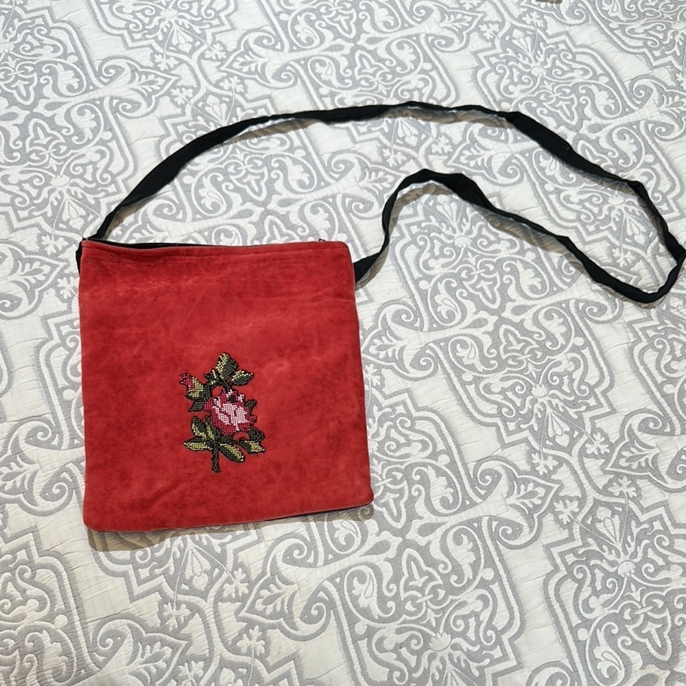 Red Floral Embroidered Women's Bag